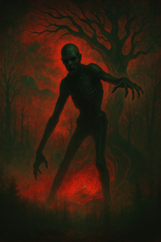 Unheimliche Gestalt zwischen den Bäumen