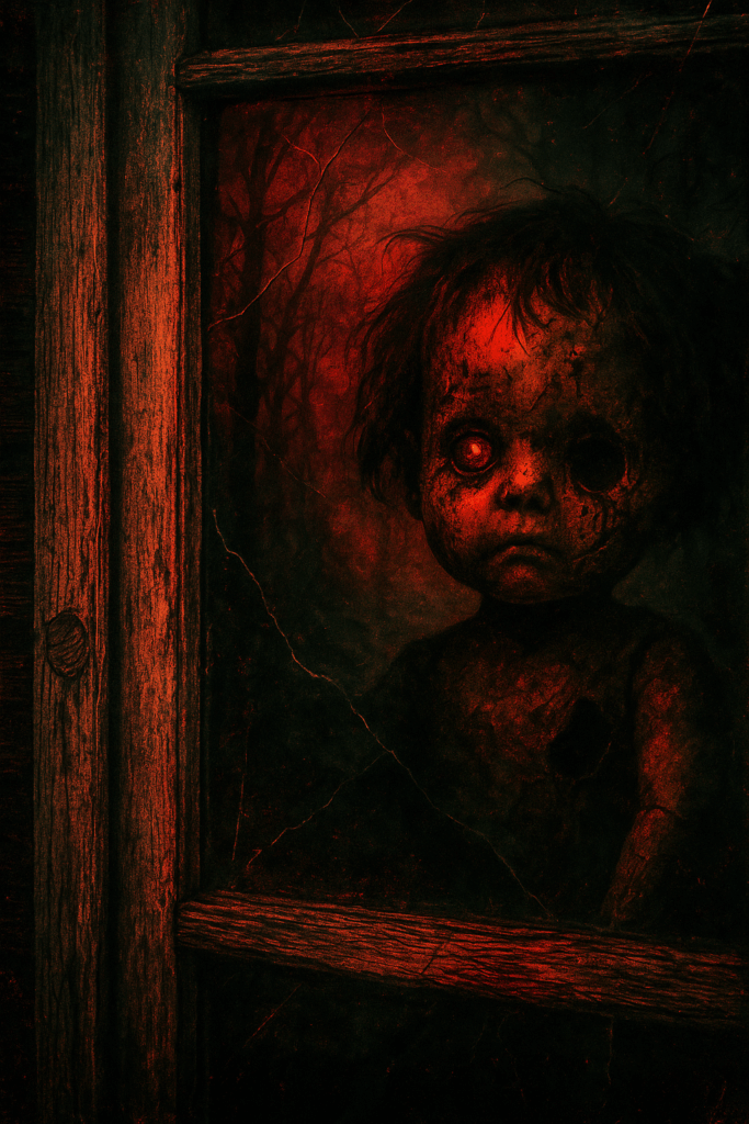 Dämonische Puppe am Fenster